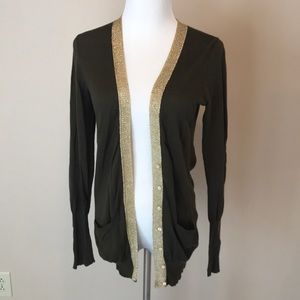 J.Crew olive & metallic gold cardigan S